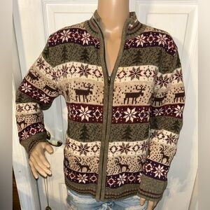 Vintage Y2K Tiara International Striped Zip Down Cardigan Christmas Sweater